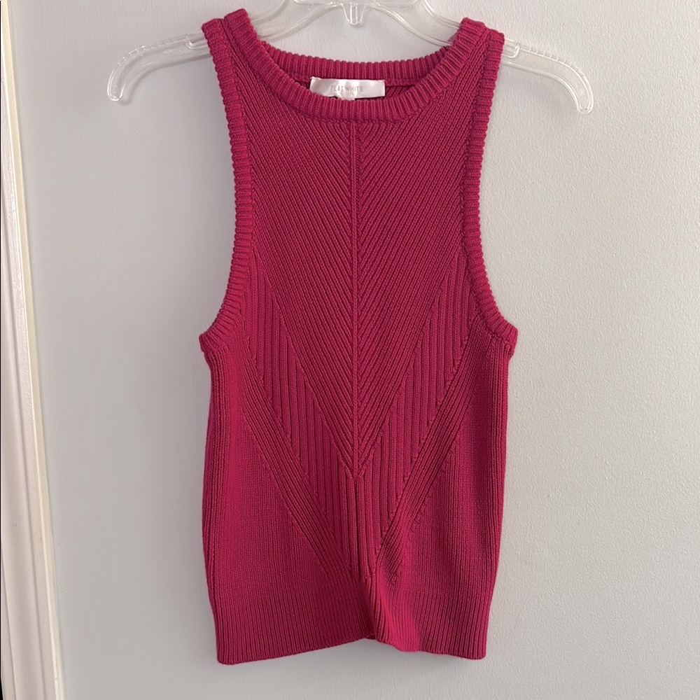 Flat White hot pink sleeveless cotton blend sweater